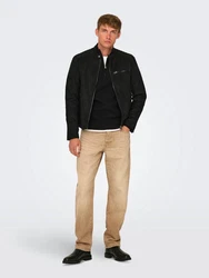 ONLY & SONS ONSGUS FAUX SUEDE RACER JACKET OTW NOOS Schwarz/Dunkelgrau/Dunkelgrün