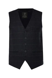 JP1880 Steppweste Karo Strickrücken Dunkelblau/Schwarz/Hellblau/Blau