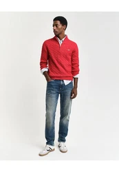 Gant Strickpullover Troyer COTTON CABLE HALF ZIP Rot/Dunkelrot/Rosa