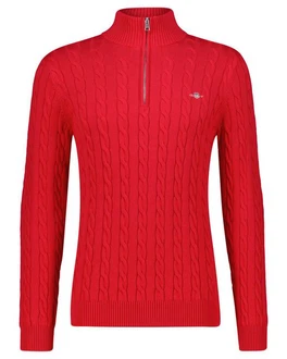 Gant Strickpullover Troyer COTTON CABLE HALF ZIP Rot/Dunkelrot/Rosa