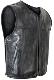 Lederweste Schwarz Camouflage Herren Leder Kutte (Lederkutte Bikerweste)