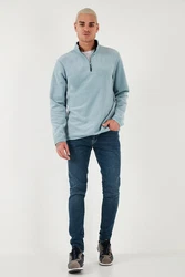 Buratti Fleecepullover Regular Fit Hellblau/Grau/Blau