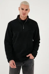 Buratti Fleecepullover Regular Fit Schwarz