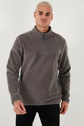 Buratti Fleecepullover Regular Fit Grau/Dunkelgrau/Hellgrau/Braun