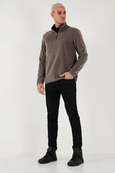 Buratti Fleecepullover Regular Fit Grau/Dunkelgrau/Hellgrau/Braun