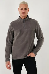 Buratti Fleecepullover Regular Fit Grau/Dunkelgrau/Hellgrau/Braun