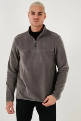 Buratti Fleecepullover Regular Fit Grau/Dunkelgrau/Hellgrau/Braun