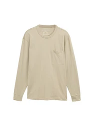 TOM TAILOR Denim T-Shirt Relaxed Fit Langarmshirt mit Brusttasche Khaki/Beige