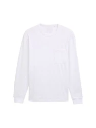 TOM TAILOR Denim T-Shirt Relaxed Fit Langarmshirt mit Brusttasche Weiß/Creme