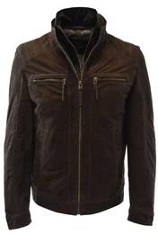 Lederjacke Smarty Nubuk Leder, Dunkelbraun, Westeneinsatz
