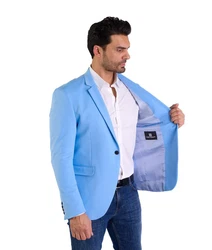 Denim Distriqt Jerseysakko Sportlich Jersey Sakko mit Stretch Azur Blau