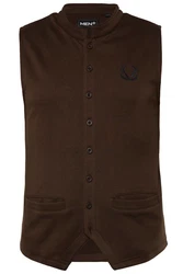 Men Plus Steppweste Trachten Weste Sweat Stehkragen Braun/Dunkelbraun