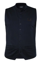 Men Plus Steppweste Trachten Weste Sweat Stehkragen Dunkelblau/Schwarz/Blau