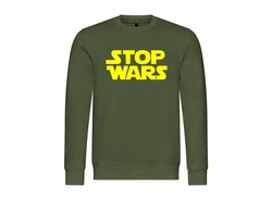 deinshirt Rundhalspullover Herren Pullover Stop Wars Mit Print Motiv Dunkelgrün/Neonfarben