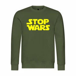 deinshirt Rundhalspullover Herren Pullover Stop Wars Mit Print Motiv Dunkelgrün/Neonfarben