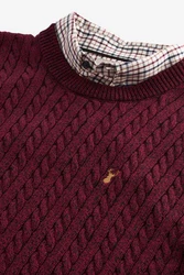 Next 2-in-1 Pullover Hemdeinsatz Dunkelrot/Bordeaux