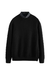Next 2-in-1 Pullover Hemdeinsatz Dunkelrot/Schwarz/Bordeaux/Braun