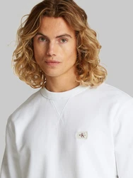 Calvin Klein Jeans Sweatshirt WOVEN LABEL CREW NECK Weiß/Creme/Hellblau