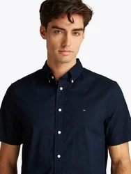 Tommy Hilfiger Kurzarmhemd FLEX POPLIN SOLID S/S SHIRT Dunkelblau/Hellblau/Blau