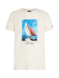Tommy Hilfiger T-Shirt HILFIGER COLOR PHOTO PRINT TEE hellbeige/azur/rot/schwarz