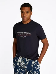 Tommy Hilfiger T-Shirt HILFIGER CENTER STACK TEE Dunkelblau/Blau