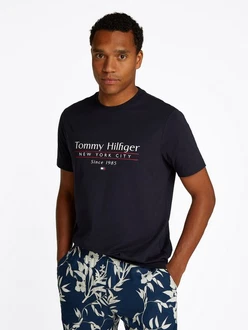 Tommy Hilfiger T-Shirt HILFIGER CENTER STACK TEE Dunkelblau/Blau
