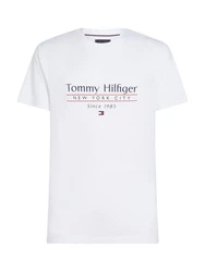 Tommy Hilfiger T-Shirt HILFIGER CENTER STACK TEE Weiß/Grau/Rosa/Rot/Gelb