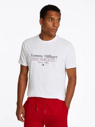 Tommy Hilfiger T-Shirt HILFIGER CENTER STACK TEE Weiß/Grau/Rosa/Rot/Gelb
