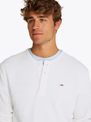 Tommy Jeans Henleyshirt TJM REG WAFFLE HENLEY LS TEE Weiß/Creme/Hellblau