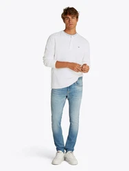 Tommy Jeans Henleyshirt TJM REG WAFFLE HENLEY LS TEE Weiß/Creme/Hellblau