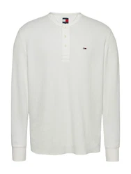 Tommy Jeans Henleyshirt TJM REG WAFFLE HENLEY LS TEE Weiß/Creme/Hellblau