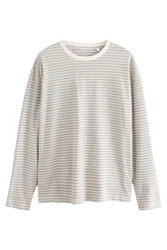 Next Langarmshirt Relaxed Fit Grau/Hellgrau/Khaki/Weiß