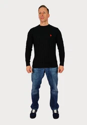 U.S. Polo Assn Strickpullover Pullover Zopfmuster Schwarz/Rot