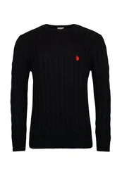 U.S. Polo Assn Strickpullover Pullover Zopfmuster Schwarz/Rot