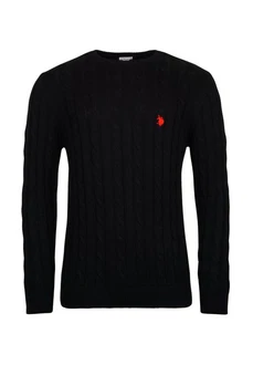 U.S. Polo Assn Strickpullover Pullover Zopfmuster Schwarz/Rot