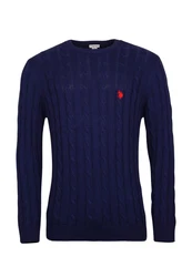 U.S. Polo Assn Strickpullover Pullover Zopfmuster Dunkelblau/Blau/Rot