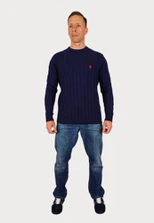 U.S. Polo Assn Strickpullover Pullover Zopfmuster Dunkelblau/Blau/Rot