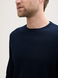 TOM TAILOR Strickpullover Softtouch mit Seide Dunkelblau/Blau