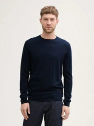 TOM TAILOR Strickpullover Softtouch mit Seide Dunkelblau/Blau