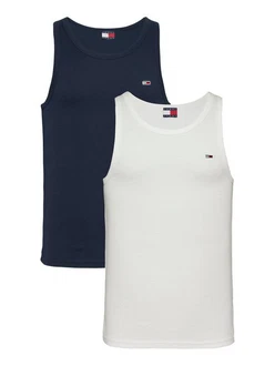 Tommy Jeans Tanktop TJM XSLIM 2PCK RIB TANK EXT Dunkelblau/Creme/Weiß
