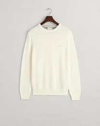 Strickpullover COTTON PIQUE C-NECK, EGGSHELL