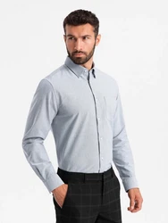 OMBRE Langarmhemd Elegantes Herren-Oxford-Hemd Grau/Hellblau/Blau