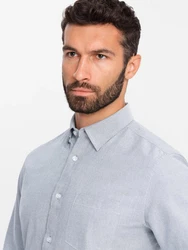OMBRE Langarmhemd Elegantes Herren-Oxford-Hemd Grau/Hellblau/Blau