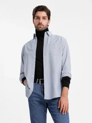OMBRE Langarmhemd Elegantes Herren-Oxford-Hemd Hellblau/Grau/Blau
