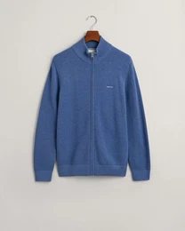 Strickjacke COTTON PIQUE ZIP CARDIGAN, DENIM BLUE MEL