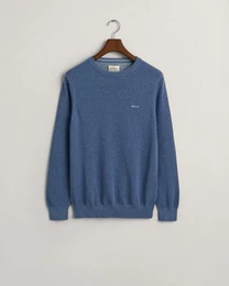Strickpullover COTTON PIQUE C-NECK, DENIM BLUE MEL
