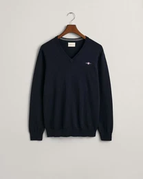 Strickpullover CLASSIC COTTON V-NECK, EVENING BLUE
