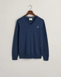 Strickpullover CLASSIC COTTON V-NECK, DARK JEANSBLUE MELAN