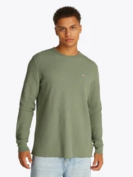 Tommy Jeans Langarmshirt TJM SLIM WAFFLE L/S TEE EXT Dunkelgrün/Khaki/Grün