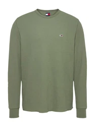 Tommy Jeans Langarmshirt TJM SLIM WAFFLE L/S TEE EXT Dunkelgrün/Khaki/Grün
